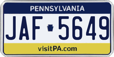 PA license plate JAF5649