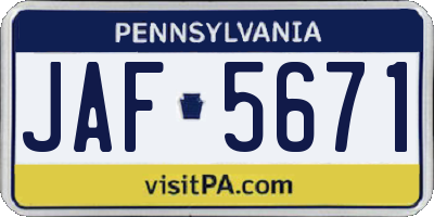 PA license plate JAF5671