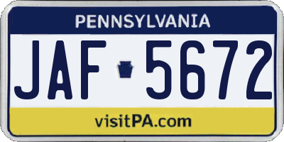 PA license plate JAF5672