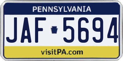 PA license plate JAF5694