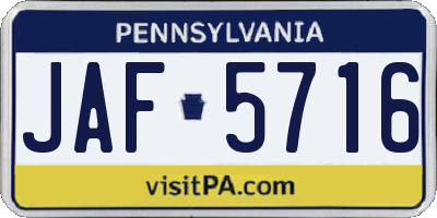 PA license plate JAF5716