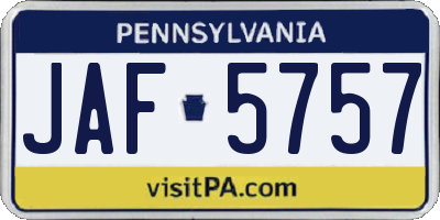 PA license plate JAF5757