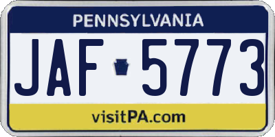 PA license plate JAF5773