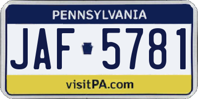 PA license plate JAF5781
