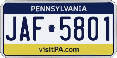 PA license plate JAF5801