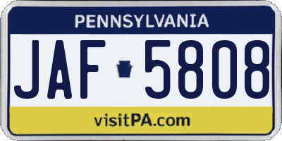 PA license plate JAF5808