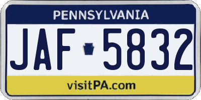 PA license plate JAF5832