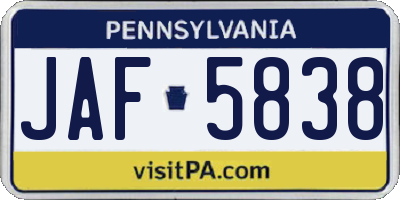 PA license plate JAF5838