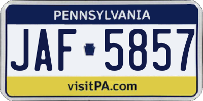PA license plate JAF5857