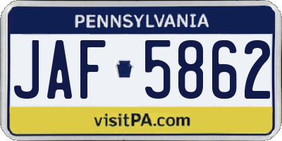 PA license plate JAF5862