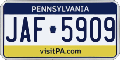 PA license plate JAF5909