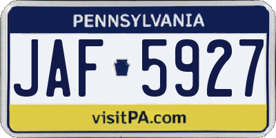 PA license plate JAF5927