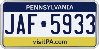 PA license plate JAF5933