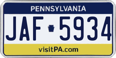 PA license plate JAF5934