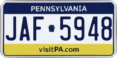PA license plate JAF5948