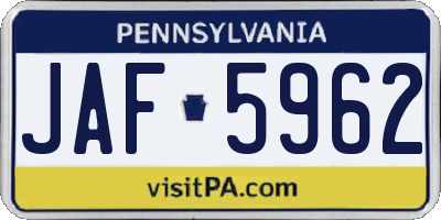 PA license plate JAF5962