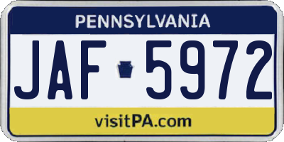 PA license plate JAF5972