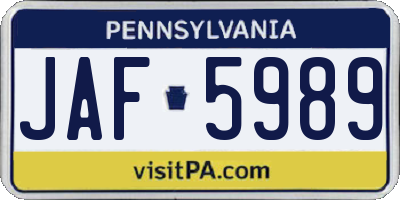PA license plate JAF5989