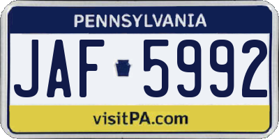 PA license plate JAF5992
