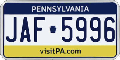PA license plate JAF5996