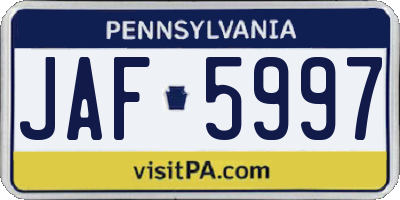 PA license plate JAF5997