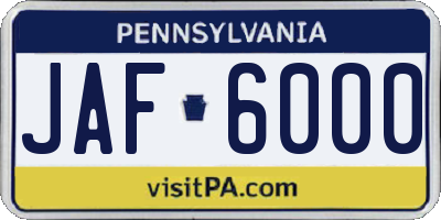 PA license plate JAF6000