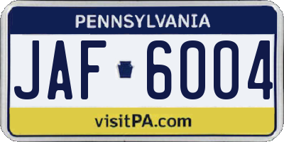 PA license plate JAF6004