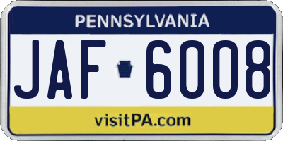 PA license plate JAF6008
