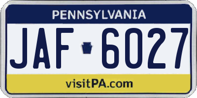 PA license plate JAF6027