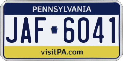 PA license plate JAF6041
