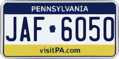 PA license plate JAF6050