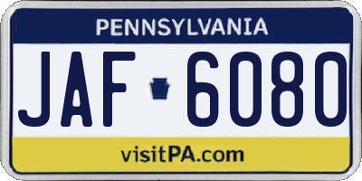 PA license plate JAF6080