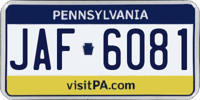 PA license plate JAF6081