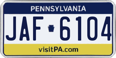 PA license plate JAF6104
