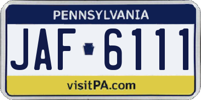 PA license plate JAF6111