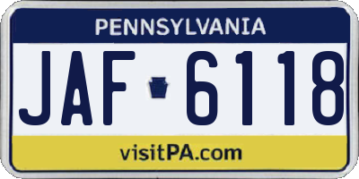 PA license plate JAF6118