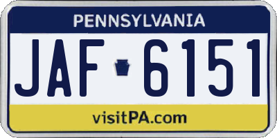 PA license plate JAF6151