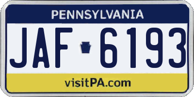 PA license plate JAF6193