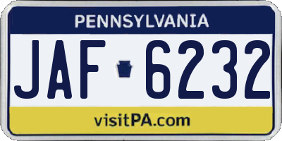 PA license plate JAF6232
