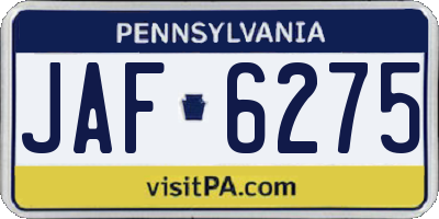 PA license plate JAF6275