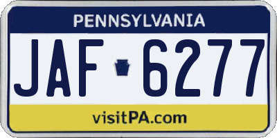 PA license plate JAF6277