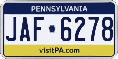 PA license plate JAF6278