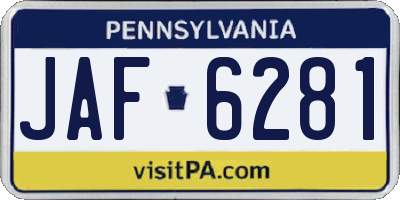 PA license plate JAF6281