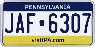 PA license plate JAF6307