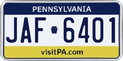 PA license plate JAF6401