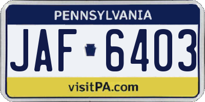 PA license plate JAF6403