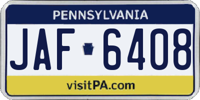 PA license plate JAF6408