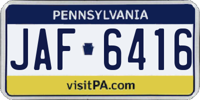 PA license plate JAF6416