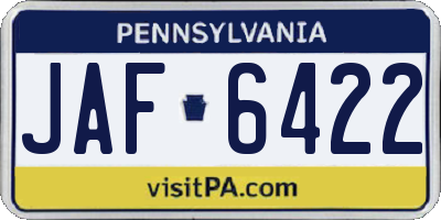 PA license plate JAF6422