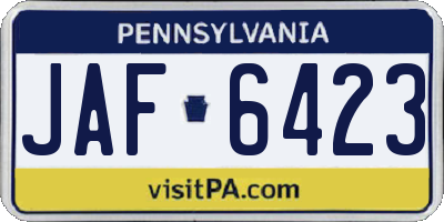 PA license plate JAF6423